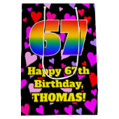 67誕生日:愛するハートパターン、虹# 67 ミディアムペーパーバッグ (裏面)