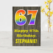 67誕生日:素朴ウッドルックフェイク、虹"67" カード (黄色い花)