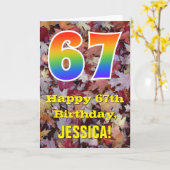 67誕生日、素朴紅葉、虹「67」 カード (黄色い花)