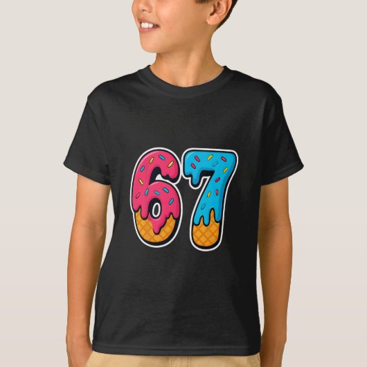 67 アイスクリームドリップ 面白い Six Seven Gen Alpha ミーム S Tシャツ (正面)
