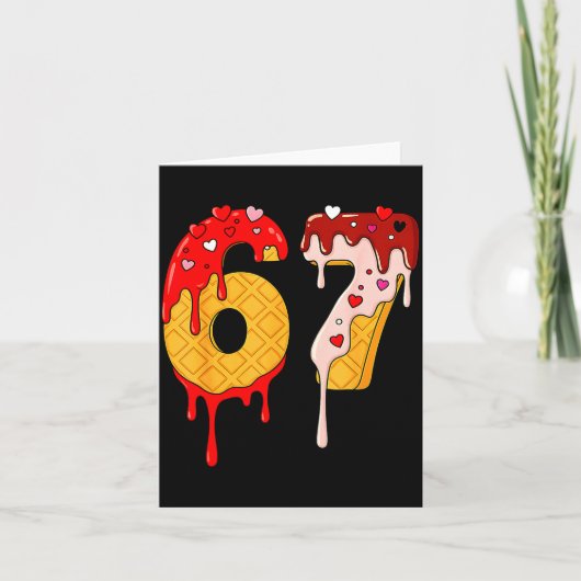67 アイスクリーム ドリップ ミーム 面白い 六 七 バレンタイン D カード (正面)