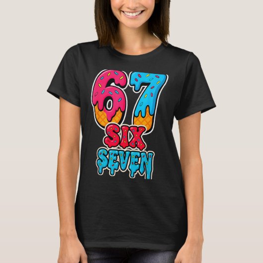 67 アイスクリーム 滴る おもしろい シックス セブン Gen Alpha ミーム S Tシャツ (正面)