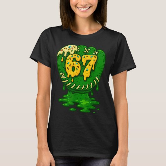 67 アイスクリーム 滴る おもしろい 67 野球 Tシャツ (正面)