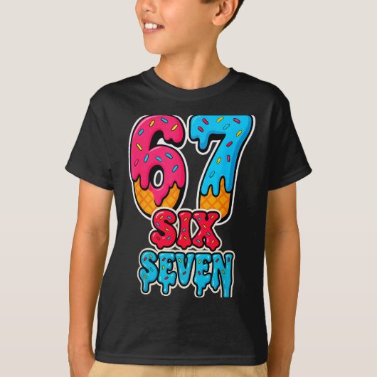 67 アイスクリーム 滴る 面白い シックス セブン Gen Alpha ミーム S Tシャツ (正面)