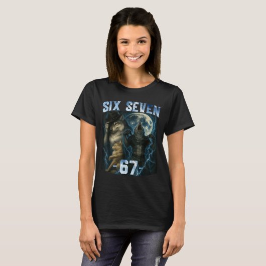 67 アルファウルフ ミーム おもしろ グラフィックTシャツ Six Seven ハム Tシャツ (正面フル)