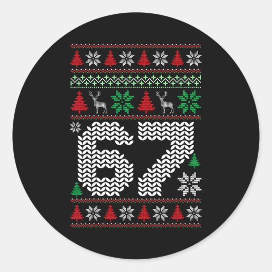 67 クリスマスセーター おもしろい ミーム 6 7 ラウンドシール (正面)