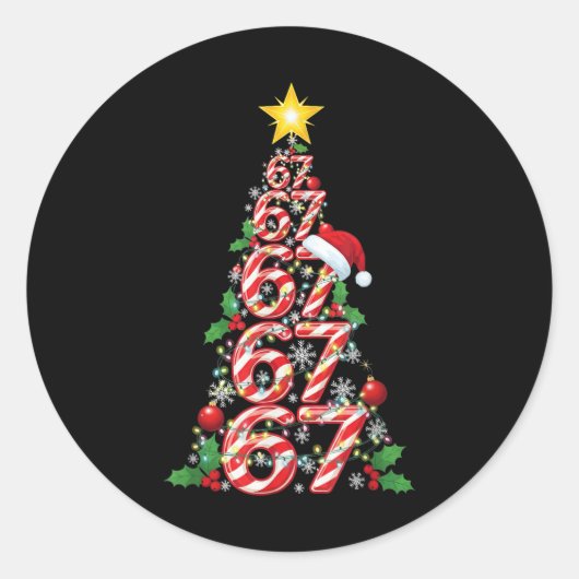 67 クリスマスツリー キャンディケーン 記念日 6 7 メモ ラウンドシール (正面)