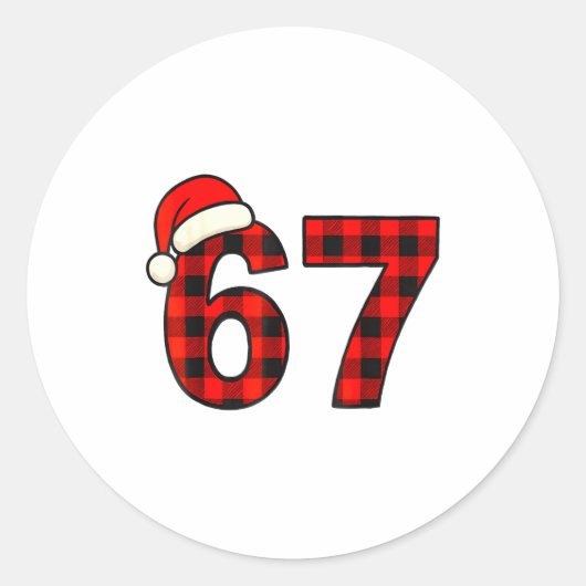 67 クリスマス おもしろ 数字の6と7 ミーム プレイド柄 S ラウンドシール (正面)