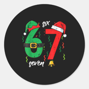 67 クリスマス おもしろ 6 7 ミーム 六 七 Xmas 男子 ラウンドシール