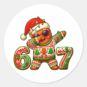 67 クリスマス 6 7 ミーム ジンジャーブレッドマン Xmas パジャマ ラウンドシール