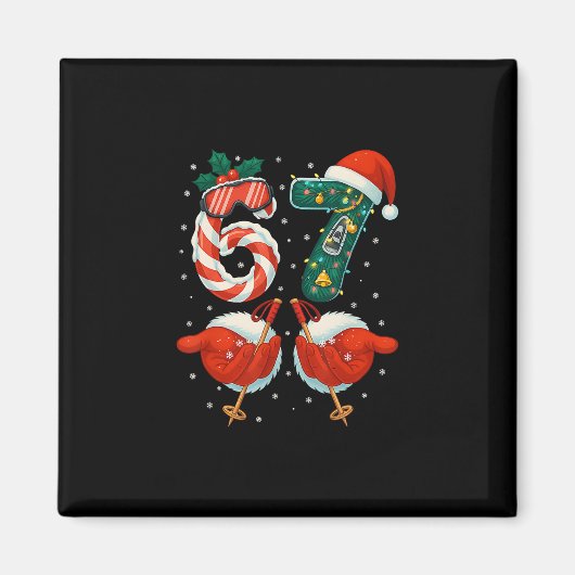 67 クリスマス 6 7 メメ スキー クリスマス 冬の部屋着 マグネット (正面)