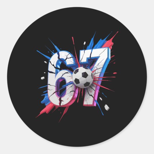 67 サッカー スマッシュ ナンバー67 インパクト 誕生日 ラウンドシール (正面)