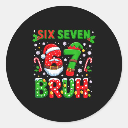 67 シックス セブン Burh クリスマス 6 7 ミーム ラウンドシール (正面)