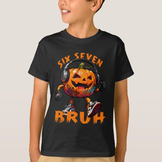 67 ハロウィン 面白い 六 七 ミーム 脳腐り かぼちゃ Tシャツ (正面)