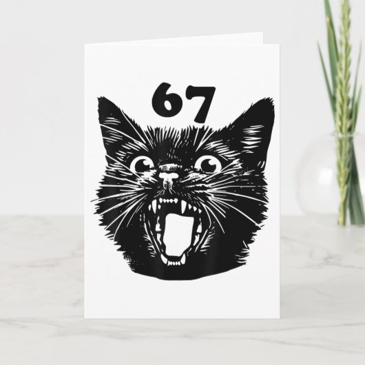 67 ハロウィン 黒猫 ブラインロット ミーム 六 七 女子 カード (正面)