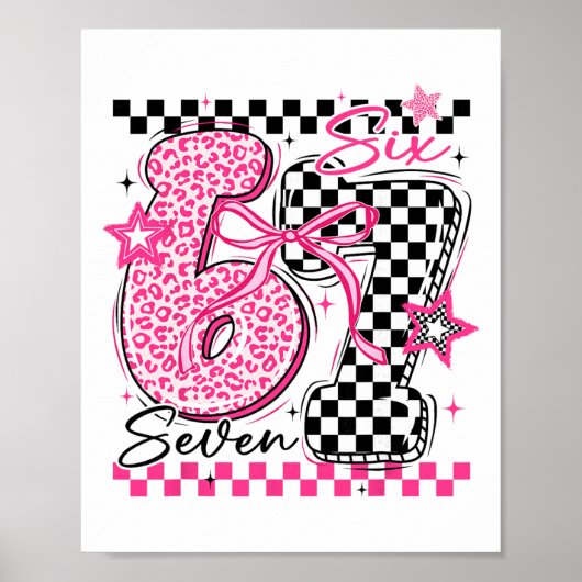 67 ヒョウ柄チェック Funny Six Seven ミーム 6-7 紅茶 ポスター (正面)