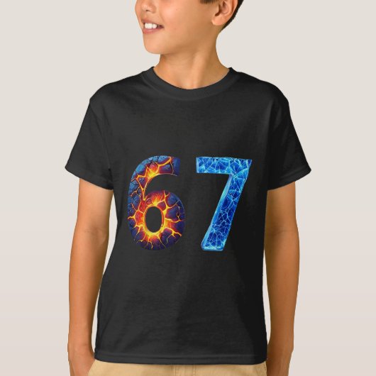67 ファイア アイス ナンバー 面白い 6 7 ミーム Tシャツ (正面)