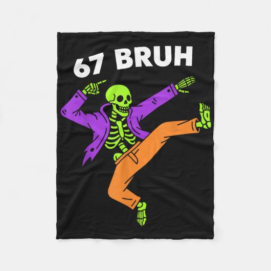 67 ブルハロウィーン ダビング スケルトン ミーム 6 7 数字 フリースブランケット (正面)