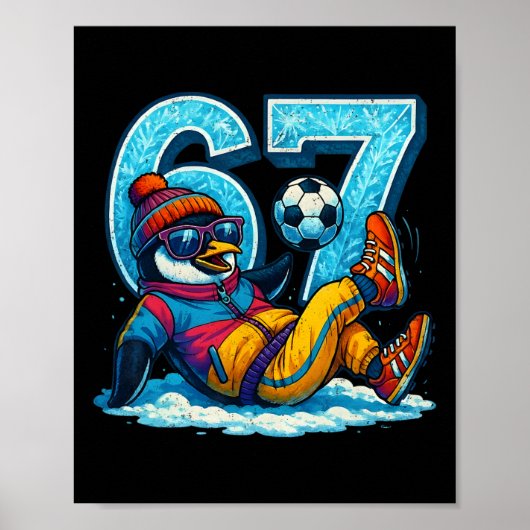 67 ペンギン サッカー おもしろ 冬の贈り物 _1  ポスター (正面)