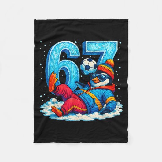 67 ペンギン サッカー おもしろ 冬 メモ お土産  フリースブランケット (正面)