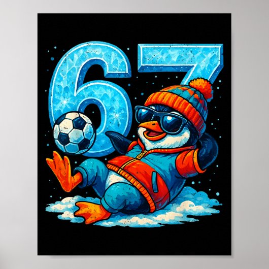 67 ペンギン サッカー 楽しい 冬 メモリーギフト ポスター (正面)