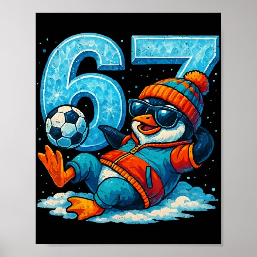 67 ペンギン サッカー 楽しい 冬 メモ お土産 ポスター (正面)