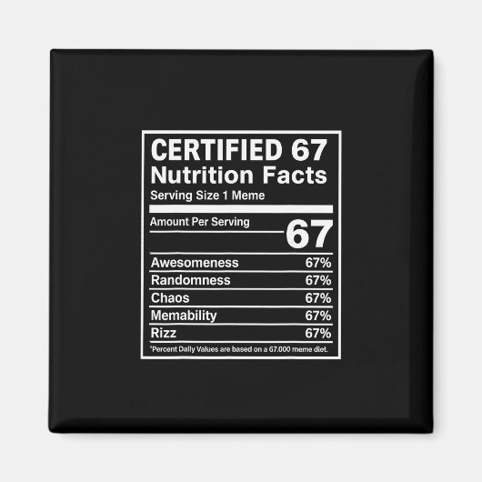 67 ミーム栄養成分表示 ジョークTシャツ - Six Seven Gen Alph マグネット (正面)
