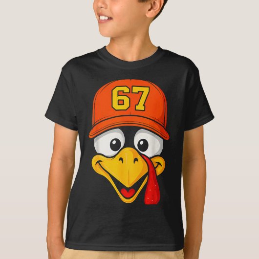 67 ミーム 七面鳥の顔 6 7 感謝祭 メンズ Tシャツ (正面)