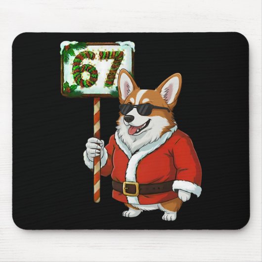 67 ミーム 楽しい 67 クリスマスコーギー 犬好き マウスパッド (正面)
