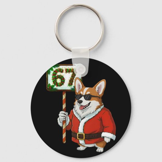 67 ミーム 面白い 6 7 クリスマス コーギー 犬 愛好家 キーホルダー (正面)