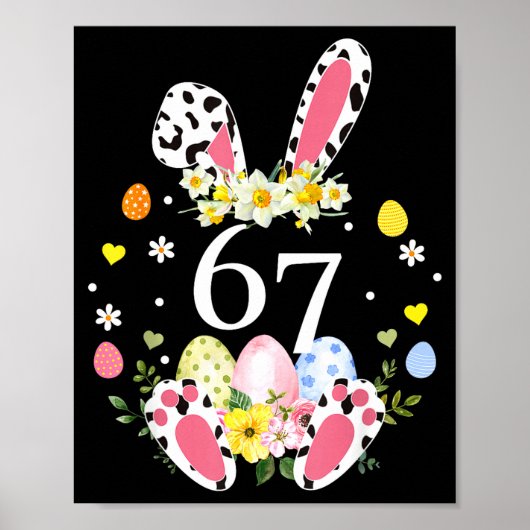 67 ミーム 67 うさぎ ヒョウ柄 キッズ おもしろイースター イースターグッズ ポスター (正面)
