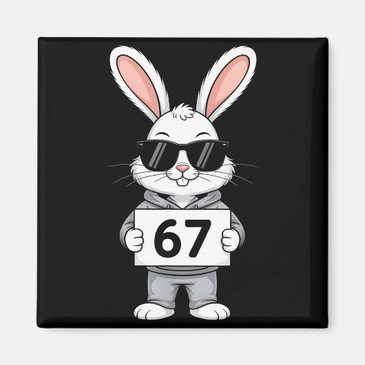 67 メメ おもしろい 数字 兎 ウサギ シングルス E マグネット (正面)