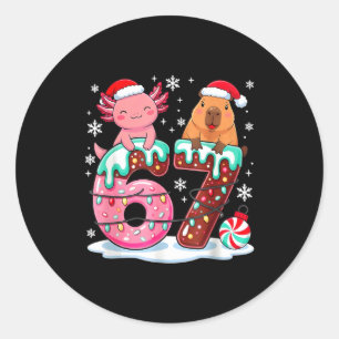 67 メメ かわいい アホロートル カピバラ クリスマス アイス クリーム ラウンドシール