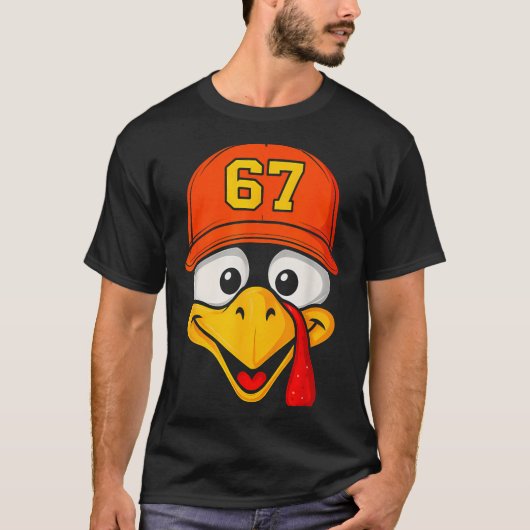 67 メメ・ターキー・フェイス 6 7 感謝祭 男性 Tシャツ (正面)