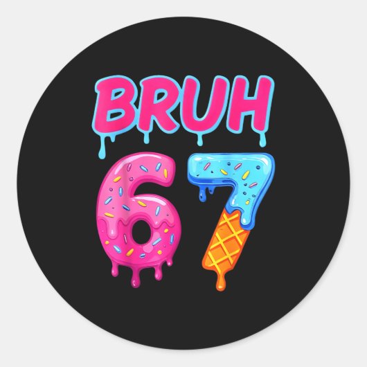 67 メモ 6 7 数字 アイスクリーム シックス セブン ブル Funny ラウンドシール (正面)
