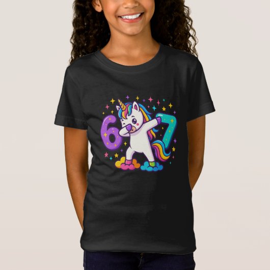67 ユニコーン シックス セブン 面白い子供グラフィック Tシャツ (正面)