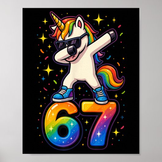 67 ユニコーン ダビング Six Seven ミーム おもしろ _1 ポスター (正面)