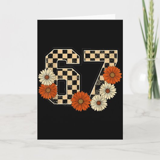 67 レトロ 秋 ミーム チェック柄Tシャツ 67に悩まされてる カード (正面)