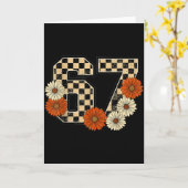 67 レトロ 秋 ミーム チェック柄Tシャツ 67に悩まされてる カード (黄色い花)