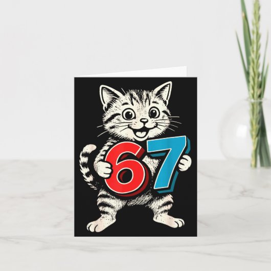 67 ロックな Six Seven 6 7 猫 面白い カード (正面)
