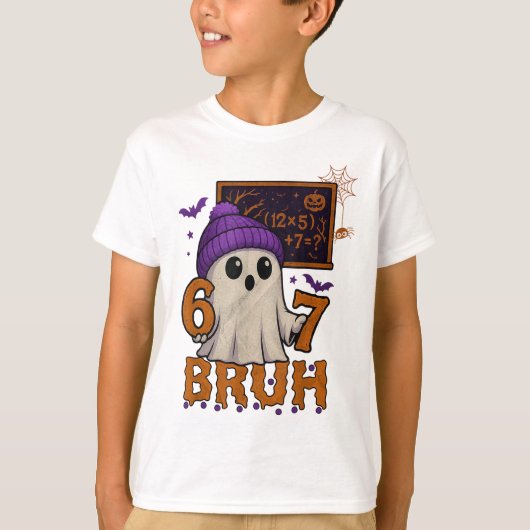 67 先生 ハロウィン おばけ ろく しち 数学 ミーム Tシャツ (正面)
