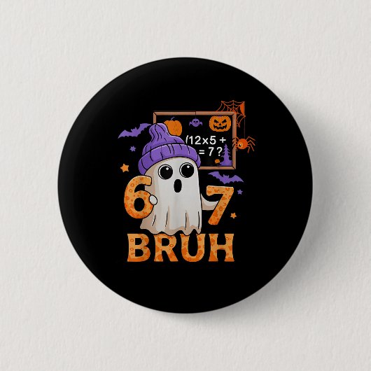 67 先生 ハロウィン ゴースト シックス セブン ミーム 数学等式 缶バッジ (正面)