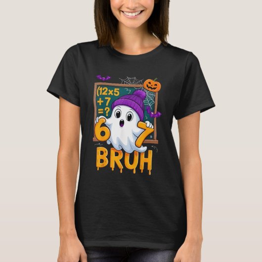 67 先生 ハロウィーン ゴースト 67のミーム 数学ユーモア Tシャツ (正面)