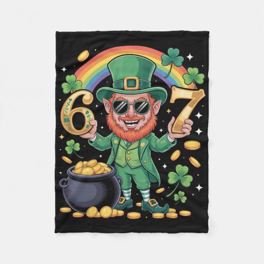 67 六十七 有趣 6 7 迷因 圣帕特里克节 Leprec フリースブランケット (正面)