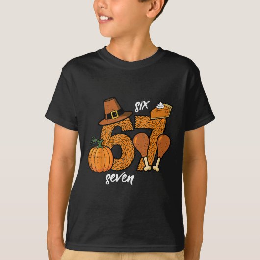 67 感謝祭の七面鳥 楽しい 6 7 メーム 六 七 ボー Tシャツ (正面)