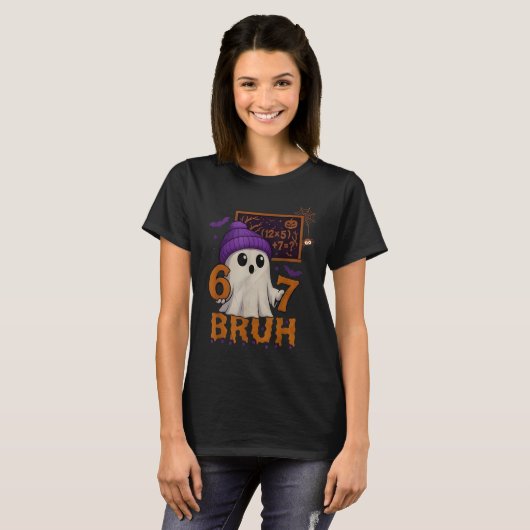 67 教師 ハロウィン ゴースト シックス セブン ミーム 数学 Tシャツ (正面フル)
