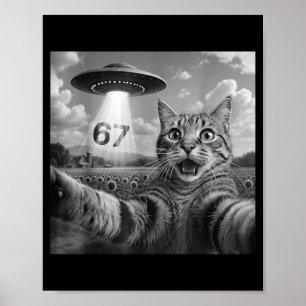 67 猫 エイリアン UFO 自撮り 楽しい 猫 シックス セブン ポスター