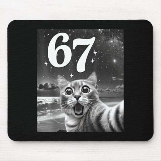 67 猫 ミーム 楽しい 猫 グラフィック 男性 自撮り マウスパッド (正面)