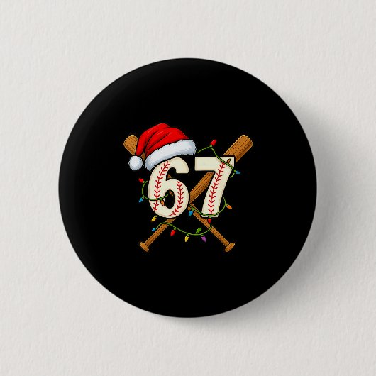 67 野球 クリスマス ライト サンタ 帽子 面白い ホリデー 缶バッジ (正面)