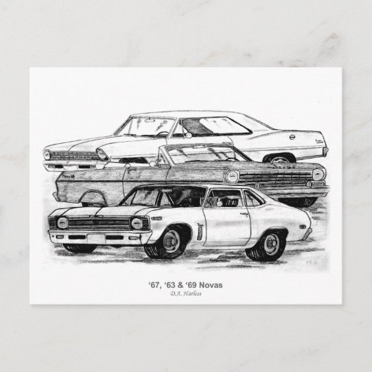 67、63、69ノバ – BW no 縁ど ポストカード (正面)